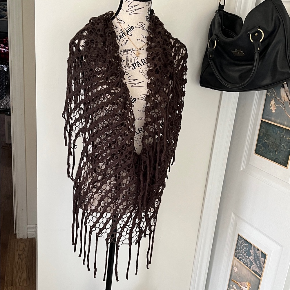 💗Mint Dark Brown Crochet Shawl